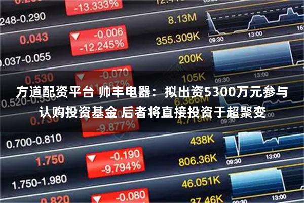 方道配资平台 帅丰电器：拟出资5300万元参与认购投资基金 后者将直接投资于超聚变
